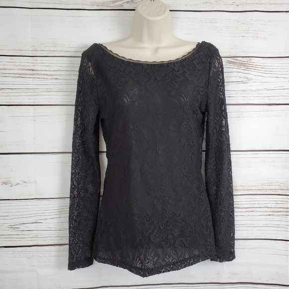 White House Black Market Tops - WHBM | Sheer Lace Reversible Long Sleeve Top